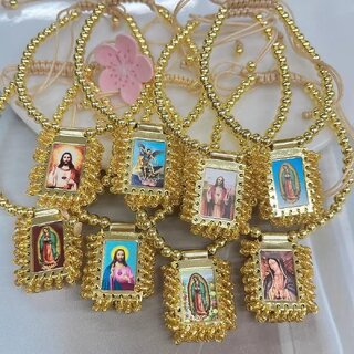 Handmade Square Religious Portrait Bracelet Versatile Beaded Bracelet with Brass Accents for Women (Gold Yellow, 1)
