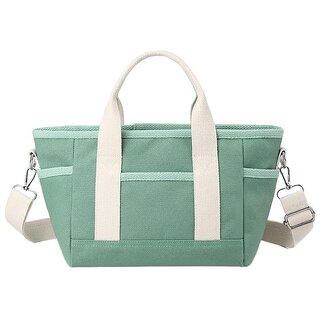 Stylish Canvas Crossbody Bag for Women, Casual Tote with Lunch Box Compartment, Minimalist Japanese Design (Black)