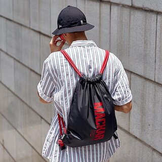 MACKAR Drawstring Backpack - Stylish Rope Closure Sports Bag (Black)