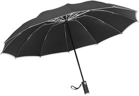 12 Ribs LED Light Umbrella with Auto Open/Close, Black Jelly Sun Protection & Reflective Strips for Safe Car Use (12-rib Black Coating Dark Green (with LED light), 23-inch reverse)