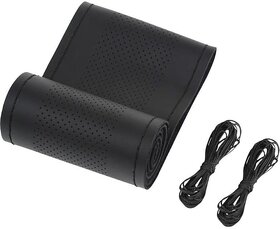 Premium Genuine Leather Steering Wheel Cover | Non-Slip Grip, All-Season Comfort & Durability (Black 106 Style, 38cm)