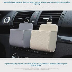 Car Organizer Hanging Storage Bag, Air Vent Mounted Holder for Phone, Keys, Coins & Small Items (Beige)