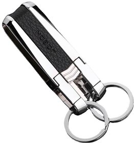 Jobon Metal Keychain with Leather Loop - Premium Car Key Holder for Men (Black Nickel)