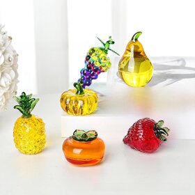 Red Crystal Persimmon Ornament Set, Fruity Home Decor for Good Luck, Perfect New Year Gift (Apple with Glass Leaf)