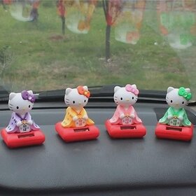 Solar Powered Car Dashboard Decor, Kimono Bobblehead Doll, Cute Anime Figure Ornament (Kimono KT Pink)