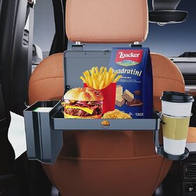 Universal Car Backseat Organizer with Cup Holders, Multi-Function Tray Table & Tissue Dispenser for On-the-Go Meals & Snacks (K255)
