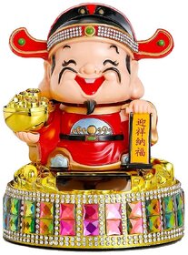 Solar Powered Bobblehead Caishen Car Air Freshener - 5 Gods of Wealth Ornament with Fragrance Dispenser (Colored Diamond[East Road God of Wealth], Perfume Solar God of Wealth)
