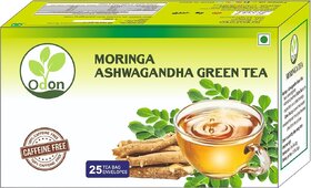 ODON NATURAL Moringa Ashwagandha Herbal Green Tea - Caffeine-Free Immunity Booster