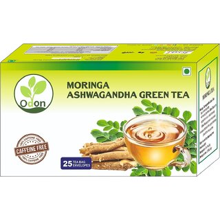 ODON NATURAL Moringa Ashwagandha Herbal Green Tea - Caffeine-Free Immunity Booster