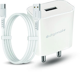 Digimate 15W Single USB Port Charger With Micro USB Cable (DG-ADP-1006, White)