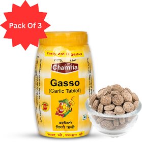 Chamria 100 Natural Gasso Garlic Tablets  Digestive  Mouth Freshener for Acidity  Bloating Relief  100g (Pack of 3)