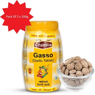 Chamria 100 Natural Gasso Garlic TabletsDigestive Aid  Mouth Freshener for Acidity  Bloating Relief 200g(Pack of 2)