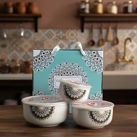 Tiny Shiny Chinese Cermic Vacuum Sealed Bowls Container  Microwave Lunch Box Opening Promotional Pack of 3