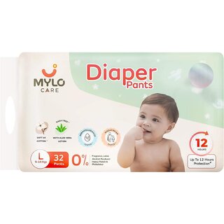 Mylo Baby Diaper Pants Large Size - Leak-Proof, Rash-Free, Aloe Vera Infused