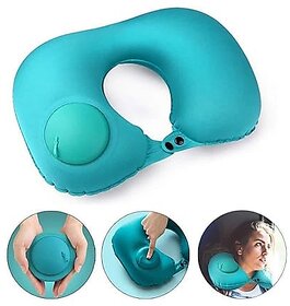 Button Travel Neck Pillow Portable Push Type Automatic Inflatable U-Shaped Pillow Neck Rest Travel Press Button Neck Pillow for Outdoor Travelling Air Cushion Self Inflating Button Neck Pillow