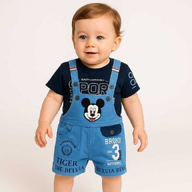 Littlemama Dungaree For Baby Boys Party Printed Cotton Blend(Blue, Pack of 1)