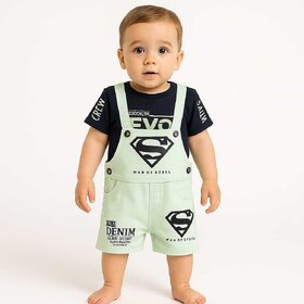 Littlemama Dungaree For Baby Boys Printed Cotton Blend(Green, Pack of 1)