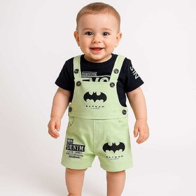 Littlemama Dungaree For Baby Boys Self Design Cotton Blend (Yellow, Pack of 1)