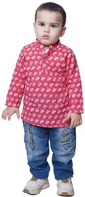 Kid Kupboard Cotton Baby Boys Kurta, Pink, Full-Sleeves, 2-3 Years KIDS7897