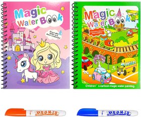 WildProducts - Reusable Magic Water Coloring Painting Book for Kids - Self Drying Water Pen - Pack Of 2