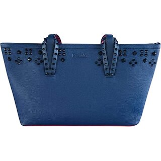 Elegant Blue Tote Bag with Textured Pebbled Finish and Decorative Studs