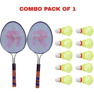 Rajson Youth Double Rod Badminton Racquet Pair With 10 Shuttles Badminton Kit