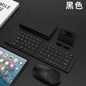 Foldable Bluetooth Keyboard for iPad, Phone, Tablet | Portable & Slim Design (Dual-Fold Keyboard Gun Black Tri-Mode)