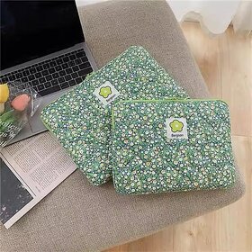 Ins Style Plaid & Floral Print 13-Inch Laptop Sleeve with Handle for MacBook, Tablet, and Device Protection (Pink Plaid, 35.56 cm)