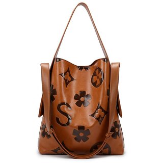 Elegant Embossed Bucket Bag | Large Capacity Tote & Shoulder Bag for Work & Commute (Matte Burgundy)