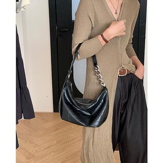Hand-Stitched Grain Leather Shoulder Bag, Chic & Spacious Underarm Hobo Purse, Modern Dumpling Crossbody Bag for Women (Gray, Bottom length 24 xThickness 10 xHeight 20cm)