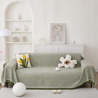 French Cream Aesthetic Sofa Throw Cover | Full Coverage Slip-Resistant Stretch Sofa Protector (Breathable Thick-Cream Beige, 180x300cm (Three-Seater Sofa)