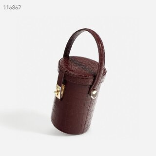 Vintage Crocodile Embossed Leather Bucket Bag | Minimalist Round Shoulder Bag for Women (Dark Red, 17 x10 x10CM)