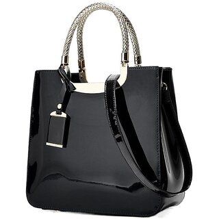 Glossy Leather Tote Bag for Women - Large Capacity Shoulder & Crossbody Handbag (Burgundy)