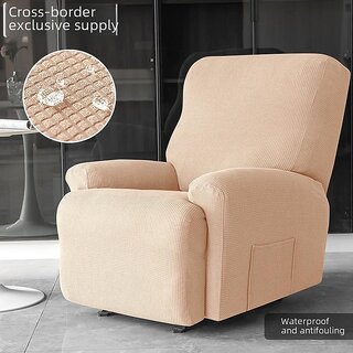 Lazyboy Style Recliner Sofa Cover - Stretchable, Water-Resistant Corn Fleece Slipcover (03# Khaki, Waterproof Corn Fleece Four-Seater)
