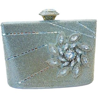 Sparkling Crystal Evening Bag for Women, Elegant Rhinestone Clutch with Chain for Parties & Galas (Silver)