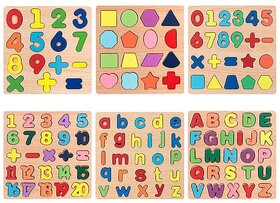 Wooden Alphabet Puzzle Board - Educational Toy for Toddlers with Letters, Numbers, Shapes & Colors (Uppercase Letters)