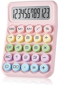 Cute Big Button Calculator for Office School and Home Dual Power 12-Digit Display Soft Silicone Round Keys Colorful Pastel Aesthetic Calculator with Mute Button InputLarge Display