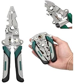 All in 1 Multifunction Stainless Steel Wire Stripper/Wire Crimping Tool Wire Cutter Wire Crimper Cable Stripper Wiring Tools and Multi-Function Hand Tool (Green wire)