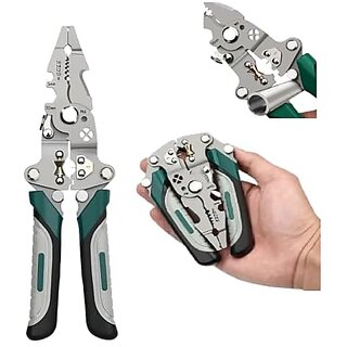 All in 1 Multifunction Stainless Steel Wire Stripper/Wire Crimping Tool Wire Cutter Wire Crimper Cable Stripper Wiring Tools and Multi-Function Hand Tool (Green wire)