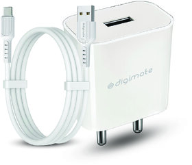 Digimate 15W Single USB Port Charger With Type-C Cable, Fast Charging Universal Compatibility (DG-ADP-1007)