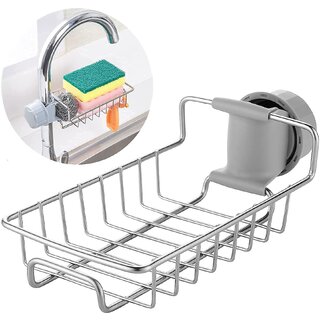Kitchen Sink Faucet Sponge Holder Caddy Organizer Over, Stainless Steel Heavy Duty Thickening Hanging Drain Rack for scr