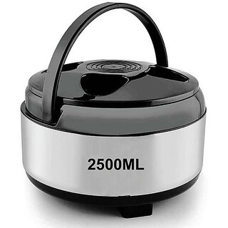 Kaiox Stainless Steel Solid Hot Case, Chapati Box, Casserole Thermoware Silver 2500ML Cook and Serve Casserole(2500 ml)