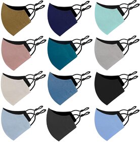 (Pack of 12) Unisex Cotton Cloth Mask for Unisex with Adjustable Ear Loop (Multicolour)