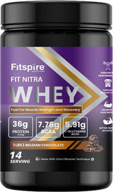 Fitspire Fit Nitra Belgian Chocolate Whey Protein 1lb 36g High quality Protein per 100g with BCAAs  L-Glutamine