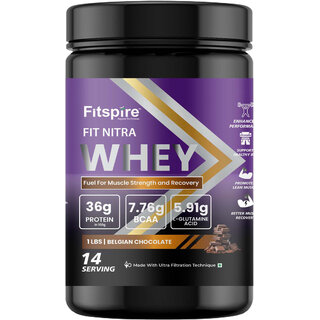 Fitspire Fit Nitra Belgian Chocolate Whey Protein 1lb 36g High quality Protein per 100g with BCAAs  L-Glutamine