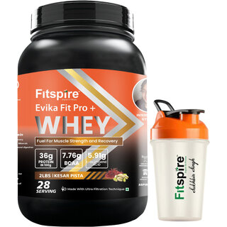 Fitspire Evika Fit Super Pro Plus Kesar Pista Whey Protein 2 lbs with 400ml Leak-Proof Shaker