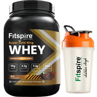 Fitspire Super Gold King Coffee Royal Whey Protein Isolate 1kg with 400ml