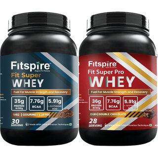 Fitspire Fit Super Pro Double Chocolate Whey Protein 2 lbs + Fit Super Gourmet Coffee Whey Protein 1 kg Combo