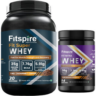 Fitspire Fit Super Gourmet Coffee Whey Protein 1kg + Fit Nitra Belgian ChocolateWhey Protein 1lb Combo