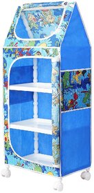 BIYANKA Little One's  6 Shelf Baby Foldable Wardrobe  Aquatic Blue (Made In India) - Fabric